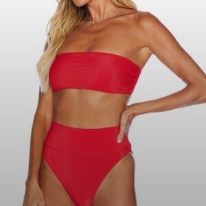 Beach Riot Red Bandeau High-Waist Bikini